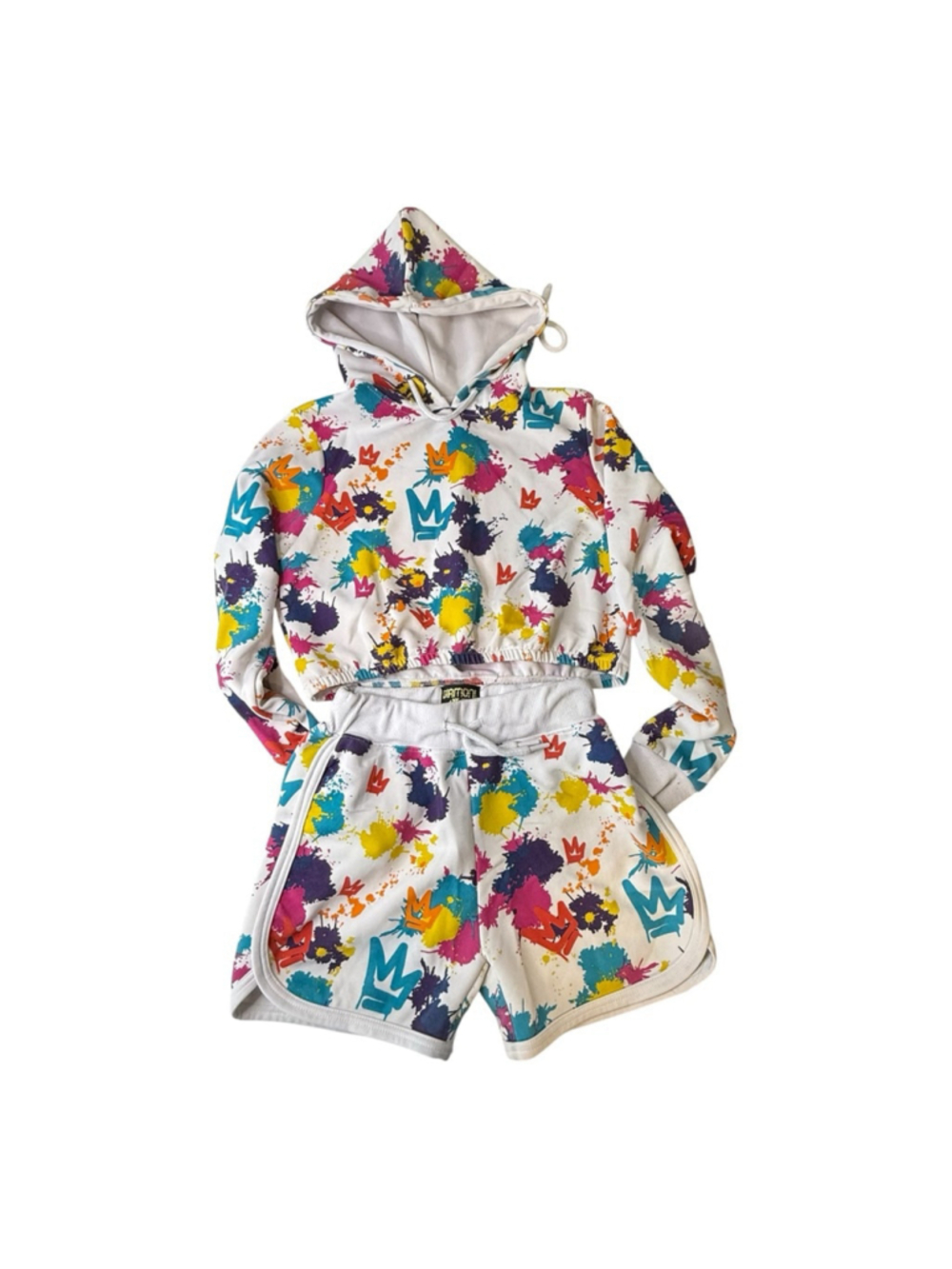 Diamond Supply Co Stash 2 Piece Hoodie Shorts Set Medium Paint Splatter Crown